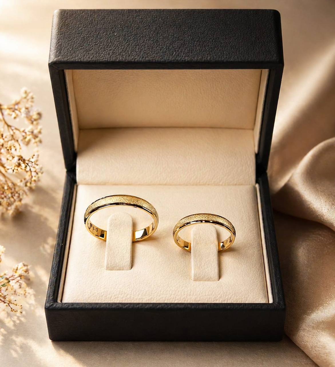 Argollas de boda en oro en estuche beige